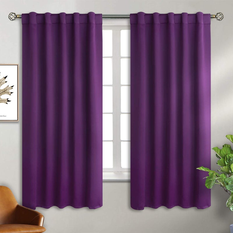 BGment Rod Pocket and Back Tab Blackout Curtains for Bedroom - Thermal Insulated Room Darkening Curtains for Living Room, 2 Window Curtain Panels (42 x 63 Inch, Purple) - Image 1